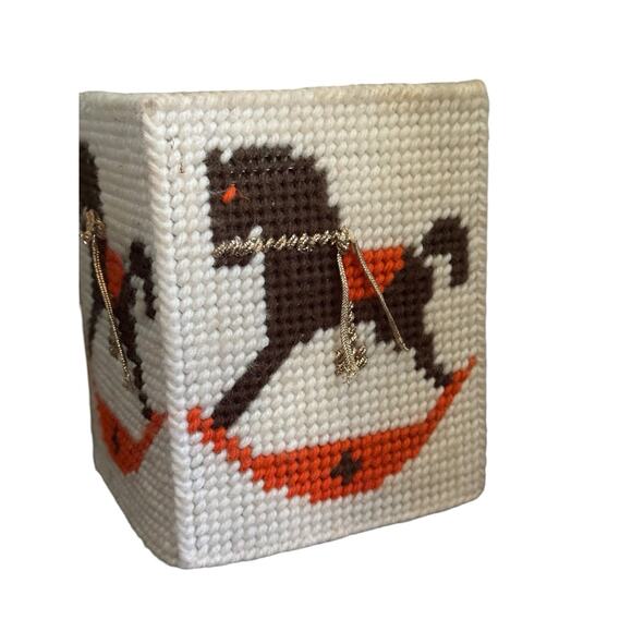 VTG Rocking Horse Bow Square Tissue Box Cover Bathroom Decor Equestrian READ - Picture 2 of 8